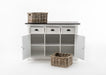 Halifax Accent Buffet with 2 baskets studio view with open doors, drawers and removable rattan baskets showing flexible sideboard storage.