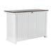 Halifax Accent Buffet with 2 baskets rear angled view showing white painted back panel construction, side panel detail and dark timber top.
