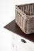 Halifax Accent Buffet with 4 baskets close-up of woven rattan basket on dark timber top, showing natural texture and coastal storage detail.