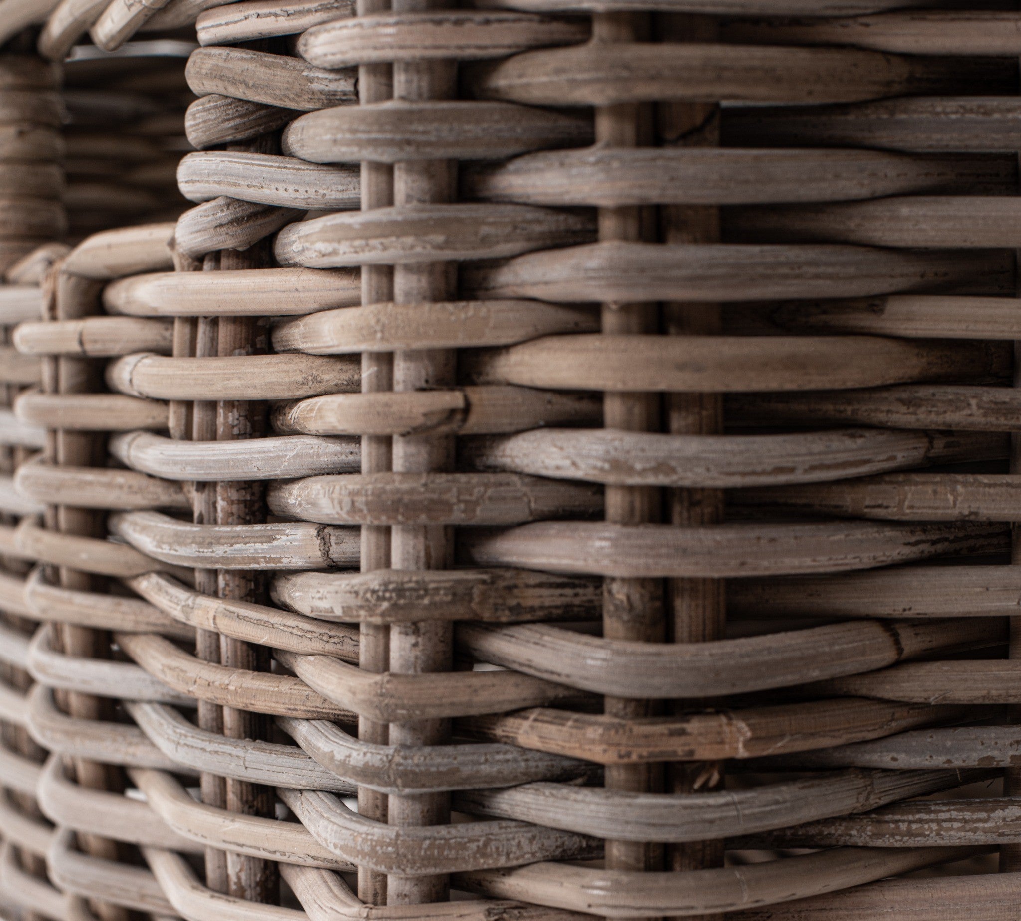 Halifax Accent Buffet with 4 baskets close-up of woven rattan basket texture, natural cane storage basket detail for coastal sideboard styling.