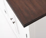 Halifax Accent Classic Buffet close-up of dark timber top edge, white painted sideboard frame and distressed coastal finish.