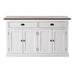 Halifax Accent Classic Buffet front view, white painted Hamptons sideboard with two drawers, four cabinet doors, dark timber top and black hardware.