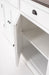 Halifax Accent Classic Buffet close-up of open cabinet door and internal shelf storage beneath drawer with black cup handle.