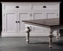 Halifax Accent Classic Buffet styled in dining room setting with matching white and dark timber furniture, drawers and cabinet doors.