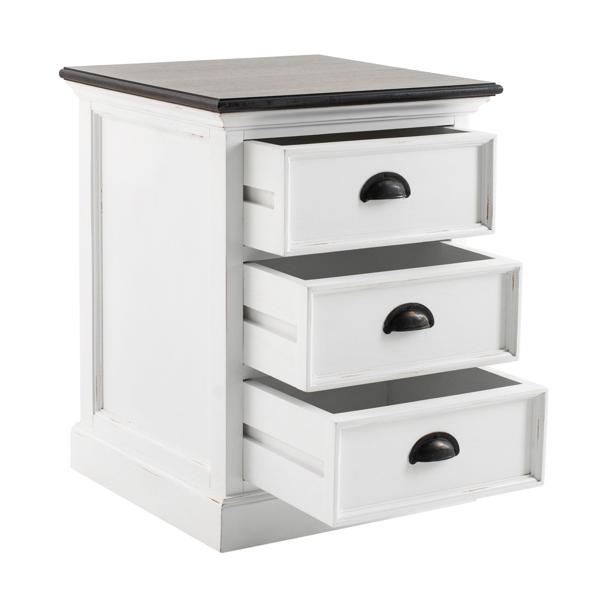 Halifax Accent bedside drawer unit with three open drawers showing bedroom storage