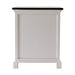 Side view of Halifax Accent white bedside table with dark timber top and classic panel detail