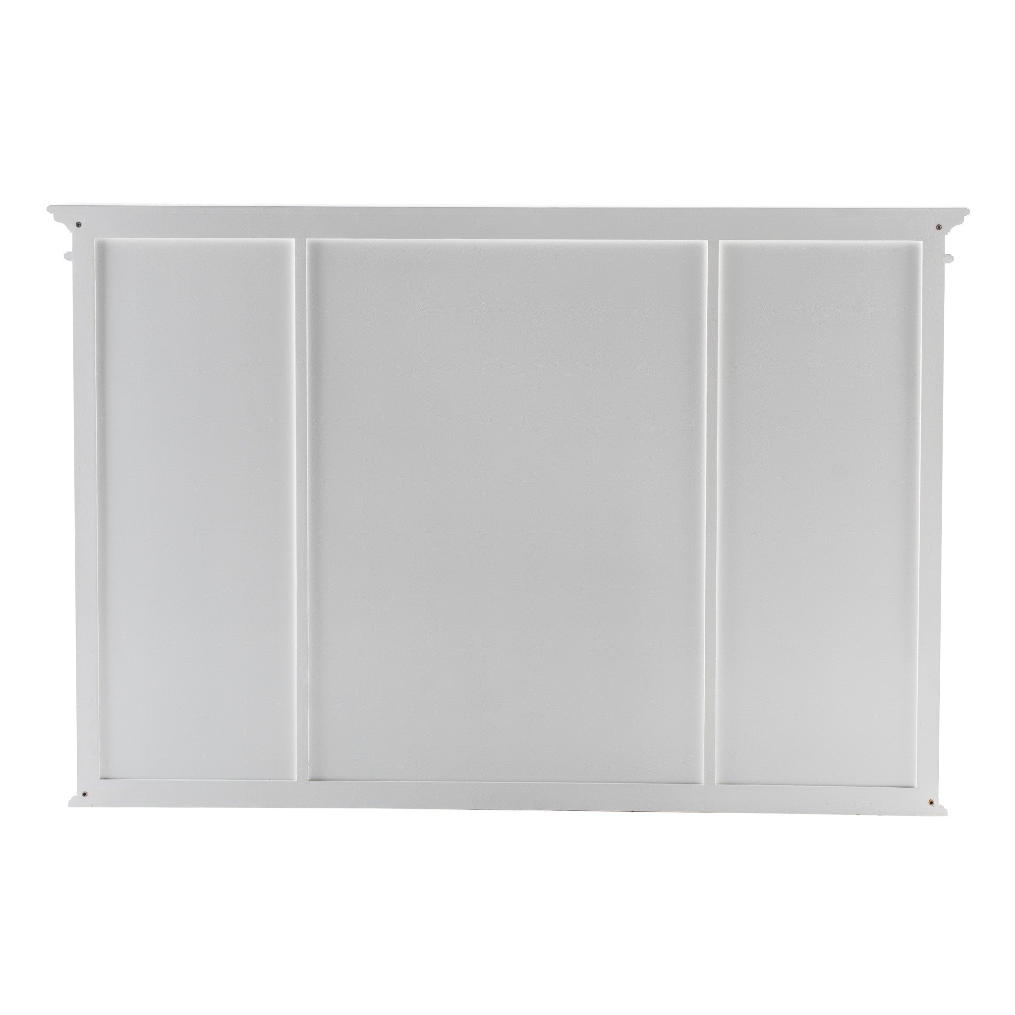 Halifax Buffet Hutch Unit with 4 Glass Doors straight rearview showing upper glass cabinet doors, four drawers and lower cupboard doors.