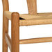 Wishbone Counter Stool in Natural Oak close up of the woven cord seat corner and rounded natural oak leg.