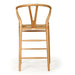 Wishbone Counter Stool in Natural Oak side back view showing the Y-shaped support, curved backrest and natural cord seat.