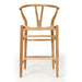 Wishbone Counter Stool in Natural Oak straight back view showing the Y-shaped back support, woven seat and natural oak legs.