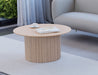 Poppy round wood coffee table with ridge base and natural wood finish